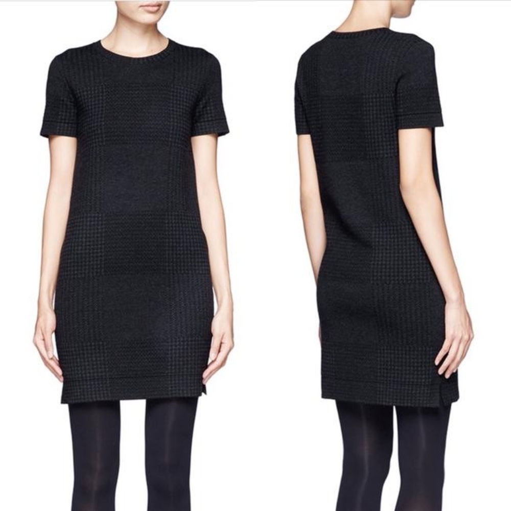 Theory Black-Grey Darmelle Houndstooth Knit Dress